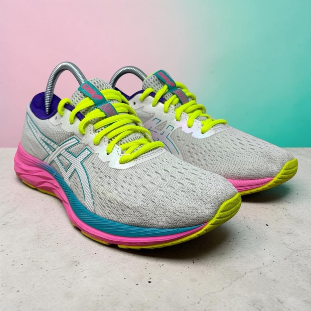 ASICS Gel-Excite 7 Running Shoes Womens 9.5 Grey Pink Blue Neon 1012A801